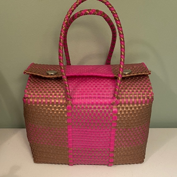 Handbags - Stylish Pink and Brown Handwoven Handbag
